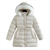 Winter Long Style Teen Girls Jacket Solid Color Slim Fit Fashion Detachable Hat Big Fur Collar Hooded Keep Warm Coat for Kids 160 white