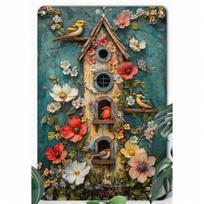 Vintažinis paukščių namelis Gėlių Metalinis Ženklas, 3D Rustic Sienų Menas, Sodybos Sodo Namų Dekoro Akcentas 20x30cm（7.8x11.8inch） black