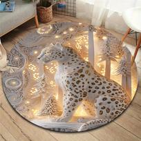 Stone Carving Leopard and Dragon Round Area Rug,Carpet Rug for Living Room Bedroom Sofa Playroom Decor,Non-slip Floor Mat 80cmx80cm gray