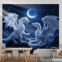 1pc Yin Yang Dragons Wall Decal Polyester Fabric Multipurpose Room Decor No Electricity Needed Universal Holiday Banner 74x94cm(29x37in) blue