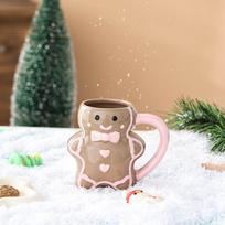 Ceramic Cute Cartoon Christmas Gingerbread Man Mug for Milk Coffee 350ml 400cm tamsiai ruda spalva