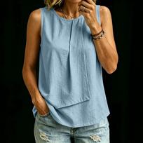Women's Summer Sleeveless Top Round Neck Solid Color Casual Loose Fit Lightweight Blouse for Outdoor Indoor Wear M