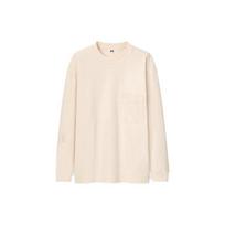 UNIQLO Solid Color Round Neck Loose Long Sleeve Drop Shoulder T-Shirt Unisex Tops Light-Beige 440521-30 L beige