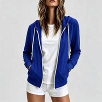 Women S Hooded Sweatshirt Solid Color Zip Up Loose Casual Top S blue