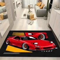 Red Classic JDM Sports Car Print Area Rug Non‑Slip Rectangular Floor Mat Tuner Auto Fan Decor for Gaming Bedroom Living Room 40x60cm( 15x23in ) white