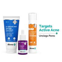 The Derma Co Anti Acne Skincare Routine Kit For All Skin 1% Salicylic Acid Gel Face Wash+2% Salicylic Acid Serum+1% Hyaluronic Sunscreen Aqua Gel