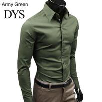 Men\'s Stylish Casual Solid Color Slim Fit Dress Shirt Long Sleeve Business Top XL gray