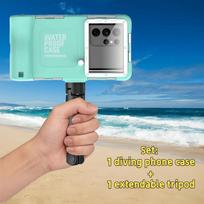 Atsparus vandeniui telefono dėklas su ištraukiama rankena-trikoju, IP68, atsparus vandeniui iki 15 m, 6,9 colio išmaniųjų telefonų, TPU, pilnas dangtelis Fits most smartphones up to 6.9 inches gray