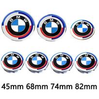 BMW 50th Anniversary 7Pcs Emblem Set 82mm Rear Badge 74mm Wheel Hub Cap 68mm Steering Wheel Sticker 45mm Front Hood Emblem for B blue