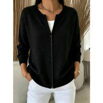 Women S Solid Full Zip Knit Cardigan Loose Casual Sweater S