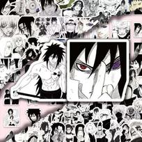 100 vnt. Naruto juodai baltų manga stiliaus lipdukų rinkinys, klasikinių anime personažų scenų lipdukai nešiojamam kompiuteriui, riedlentei ir „pasidaryk pats“ dekoravimui geltona
