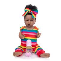 Spalvingai apsirengusios KEIUMI Reborn Baby Vonios lėlės 57 CM Gražios juodos odos su šaknimis plaukais naujagimio lėlės vaikams gimtadienio dovana 23 inch mėlyna
