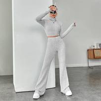Hot selling women's solid color simple style fashion suit autumn and winter fashion leisure sports style temperament two-piece suit S