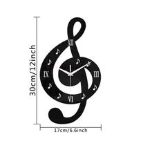Modernios muzikos romėniškų skaitmenų natos akrilinis sieninis laikrodis tylus laikrodis tinkamas svetainės miegamojo biuro dekoracijai laikrodis (black,12 inch) juoda
