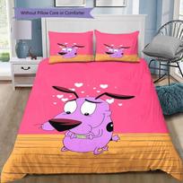 Courage The Cowardly Dog Cartoon 3 Pieces Bedding Set Soft Microfiber Duvet Cover Set With 2 Pillowcases For Bedroom Home Decor Without Comforter 135x200cm pink