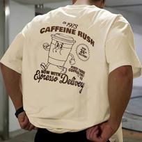 Kofeino antplūdis Espresso pristatymas Retro kavos animacinis piešinys Kreminiai medvilniniai oversized marškinėliai, Vintažiniai kavos mėgėjų unisex laisvalaikio viršus XL gray