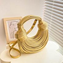 Elegant Gold Handwoven Bag Fashionable Crossbody Purse For Women With Long Strap auksas