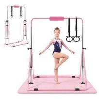 VEVOR Gimnastikos skersiniai vaikams, 63,5 kg talpos sulankstomas treniruočių kip skersinis su kilimėliu, reguliuojamo aukščio gimnastikos horizontalus skersinis namams 183.5 x 120 x 0.8 cm