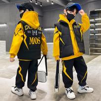 Children's Clothing Boys Autumn and Winter Suits Big Children's Sports Boys Plus Velvet Thick Vest Three-piece 120