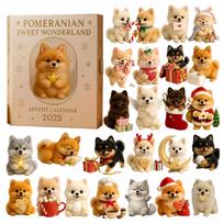 Pomeranian Advent Calendar 2D Acrylic Doll Christmas Atmosphere Decor Gifts New Year 24 Days Xmas Countdown Surprise Calendar Calendars white