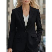 women's Notched Lapel One Button Solid Color Long Sleeve Blazer Open Front Casual Suit Coat S