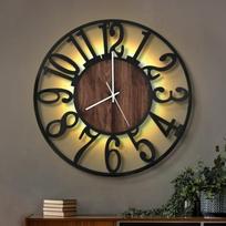 Large Wall Clocks with Night Light Battery Operated Silent Non Ticking Rustic Modern Big Wood Clock for Living Room Bedroom Kit beige