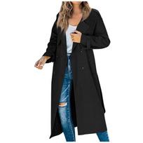 Long Trench Coat Women Solid Color Casual Jacket Autumn Winter Temperament S