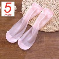 5 Pairs Thin Solid Color Transparent Mid-Calf Socks For Women Spring Summer Breathable Casual Daily Wear onesize