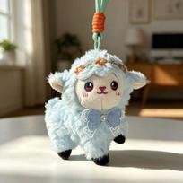 Fluffy 2027 Year of the Goat Plush Keychain Soft Lamb Bag Charm Backpack Hanging Ornament for Holiday Party Favors mėlyna