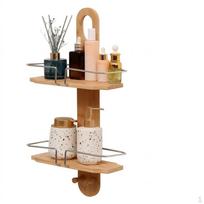 Pakabinamas bambukinis laikiklis-organizatorius, Dušo lentyna-organizatorius, Sieninė lentyna, Modernus minimalistinis beige