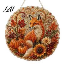 Window Hanging Art Autumn Diamond Painting Pendant Acrylic Ornament Decorative Craft for Fall Home Accents Harvest Festival Theme Porch Garden 20cm I