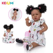 Rankų darbo Reborn Baby Dolls 57cm Silikono viso kūno juodos odos mados pluošto plaukai Reborn Girl Doll Vaikų dienos dovanos 57cm black