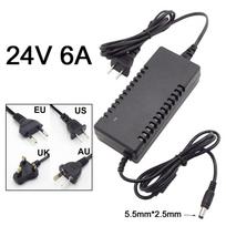 24V 6A 6000Ma kintamosios srovės 110V 220V iki nuolatinės srovės 24V 6A adapterio maitinimo šaltinio keitiklis įkroviklio jungiklis LED transformatoriaus įkrovimas 24V 6A EU Plug juoda