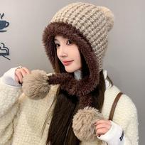 Outdoor Casual Big Hairball Hat Winter Velvet Cold-proof Warm Knitted Hat Fashion Wool Hat Women gray