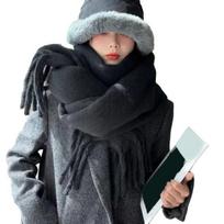 Women Winter Scarf Solid Color Lightweight Soft Warm Scarf With Tassel Trim