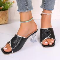 Fashion Fashion Solid PU Slip-On Leisure Slipper Strange Heels Square Open Toe Women Mules Outdoor Sandals Size 36-41 Summer New 36
