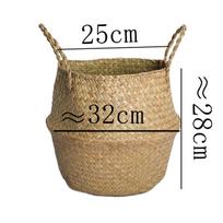 Nordic portable woven flower pot seagrass basket big belly basket plant floor folding straw storage basket beige