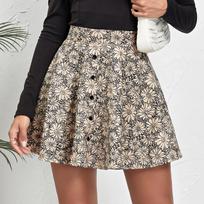 New Solid Corduroy Mini Skirt, Women's High Waist A-Line Button Down Skirt, Cute & Fashion Short Skirt for Autumn Winter S gray
