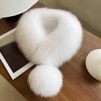 Luxury Velvet Texture Winter Scarf Thickened Solid Color Faux Fox Fur Collar Soft Warm Neck Warp Women gray