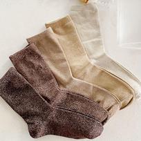 5 Pairs Solid Color Gold and Silver Stockings Cotton Thickened Women's Sparkly Stockings Soft Breathable Shiny Mid-calf Socks One Size beige