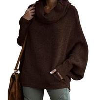 Fashion High Collar Women's Solid Color Sweater Fashion Pullover Lantern Loose Long Sleeve Casual Sweater S