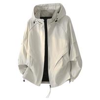 Men's Solid Color Unisex Hooded Windbreaker Jacket Waterproof Oversized Outdoor Casual Coat M