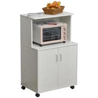 Kitchen Trolley Microwave Cart Cupboard 2 Doors - dim. 60.4L x 40.3W x 97H cm - White 60 x 40 x 97 cm