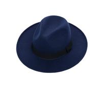 Elegant Woolen Flat Top Hat Solid Color Women Jazz Hat Vintage Men's Felt Hat  Winter Style1 blue