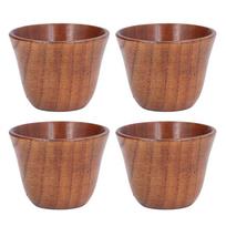 4Pcs Set Solid Wood Wooden Tea Cups Heat Insulation Wooden Coffee Cup Wooden Cup Set  Tea Drinking