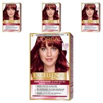 L'Oréal Paris Excellence Kreminiai plaukų dažai su šukos dangteliu, Lengvi pilkų plaukų dažai Ne. 6.66 Grynai raudona, 4 vnt. black