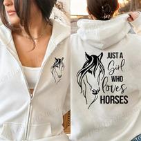 Autumn Winter Woman Zip Up Hoodies Just A Girl Who Loves Horses Print Top Funny Harajuku Streetwear Horses Lovers Sweatshirts S brown