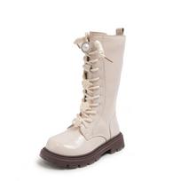 Madingi Madingi Vaikų Ilgi Batai Mergaitėms Lakuotos Odos Princesės Riterio Batai Ruduo Žiema Gėlėti Universalūs Mergaičių Batai 28(Insole17.2cm) juoda