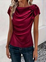 European & American Women's Solid Satin One-Shoulder Sleeveless Pullover Top L
