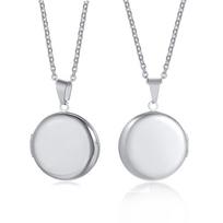 Custom Locket Heart Necklace Pendant Women Photo Picture Engraved Round Circle Stainless Steel Lady Mom Gifts beige